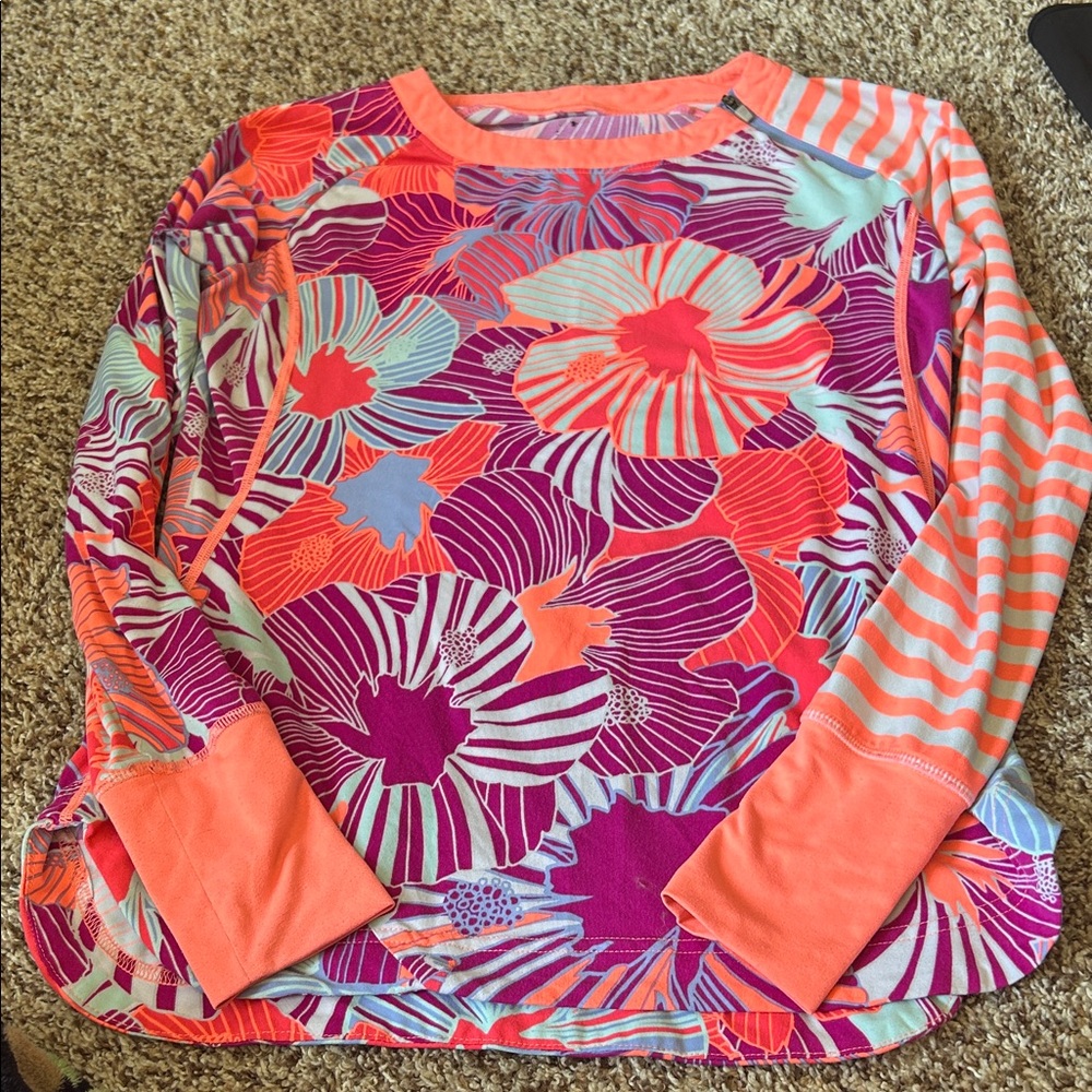 Title Nine Vibrant Floral and Stripe Long Sleeve Top